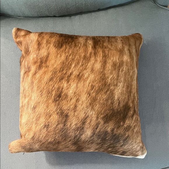 Luxurious Brown Cowhide Leather Accent Pillow - Picture 5 of 9
